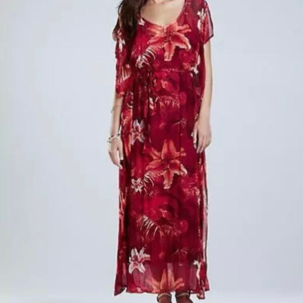NWT Lucky Brand Maya Tropical Caftan Maxi Dress Women’s XS - Picture 2 of 8
